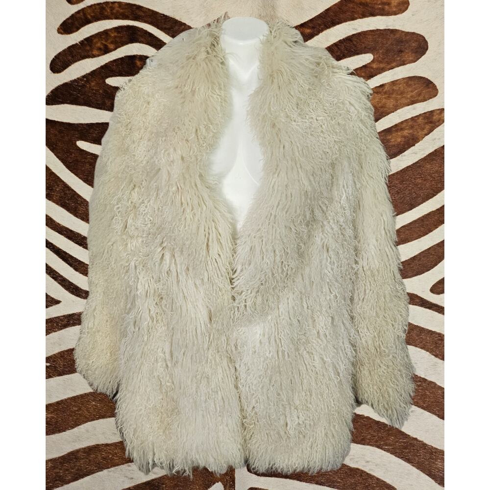 Vintage New Edition 80s Tibetan Lamb Fur Coat Mongolian Curly Ivory Shag